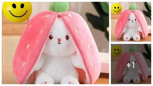 Cute Strawberry Bunny Plush Toy – Soft Kawaii Stuffed Rabbit Doll for Kids & Gifts