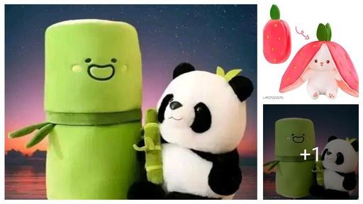 Cute Panda with Bamboo Plush Toy – Soft Kawaii Panda Stuffed Animal & Bamboo Plush Pillow Set
